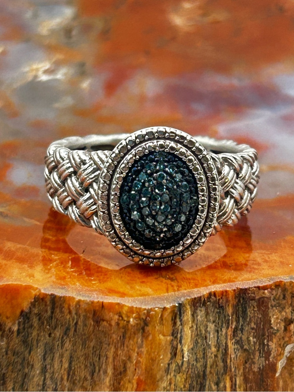 Sterling Silver Braided Topaz Ring - Size 9